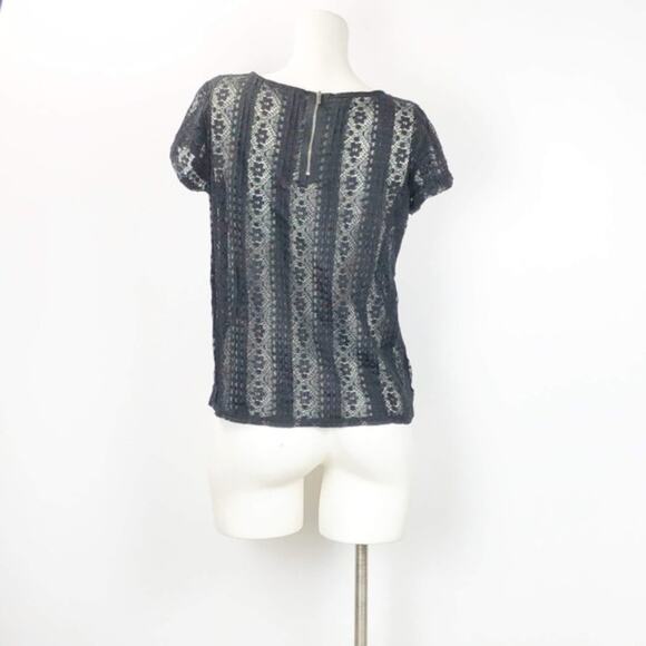 LOFT Medium Petite Womens Black Lace Sheer Top - Picture 2 of 6